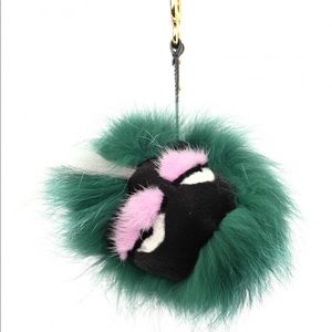 Fendi Fox Mink Fur Minty Monster Bag Bug Charm Green Apple